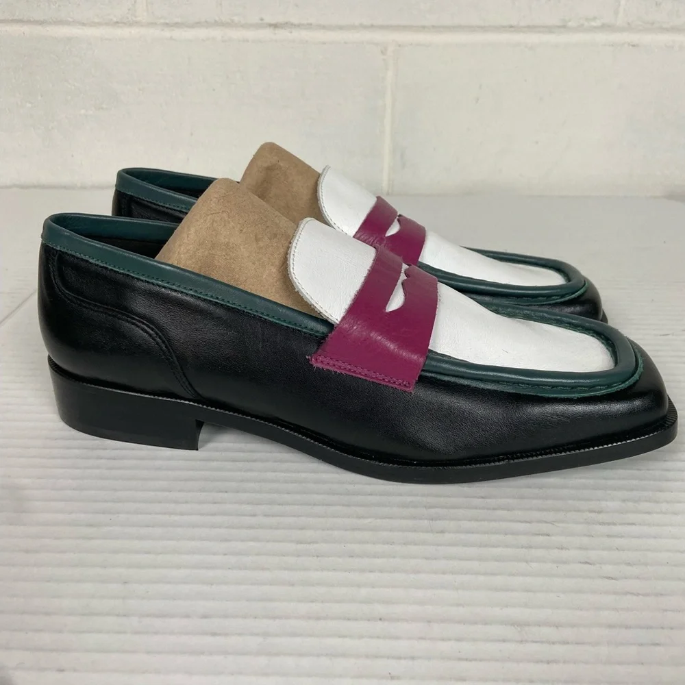 NWOT‎ Anthropologie x Maeve Square Toe Multicolor Leather Penny Loafers EU40